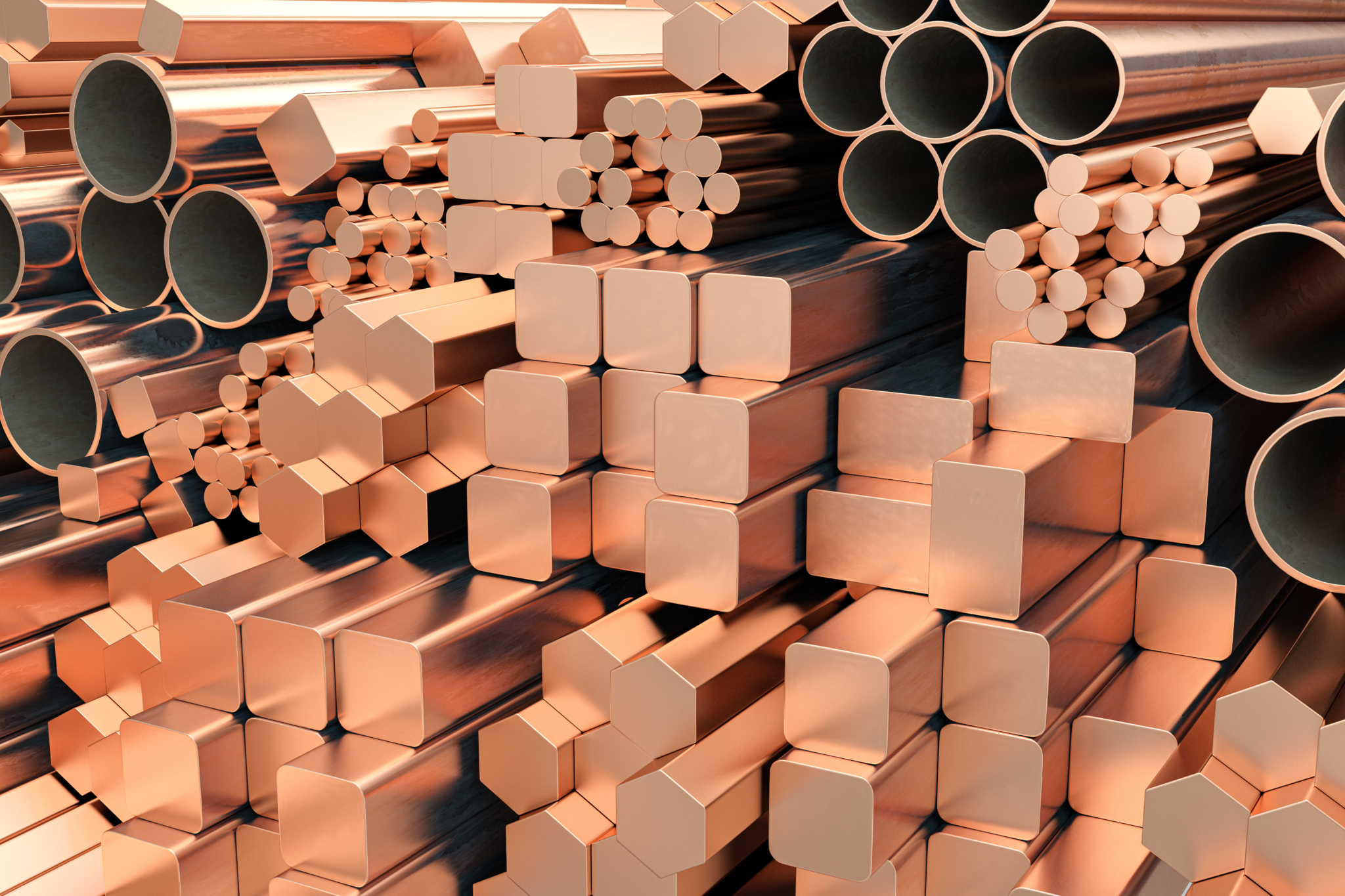 Copper pipes stacked on top of each other